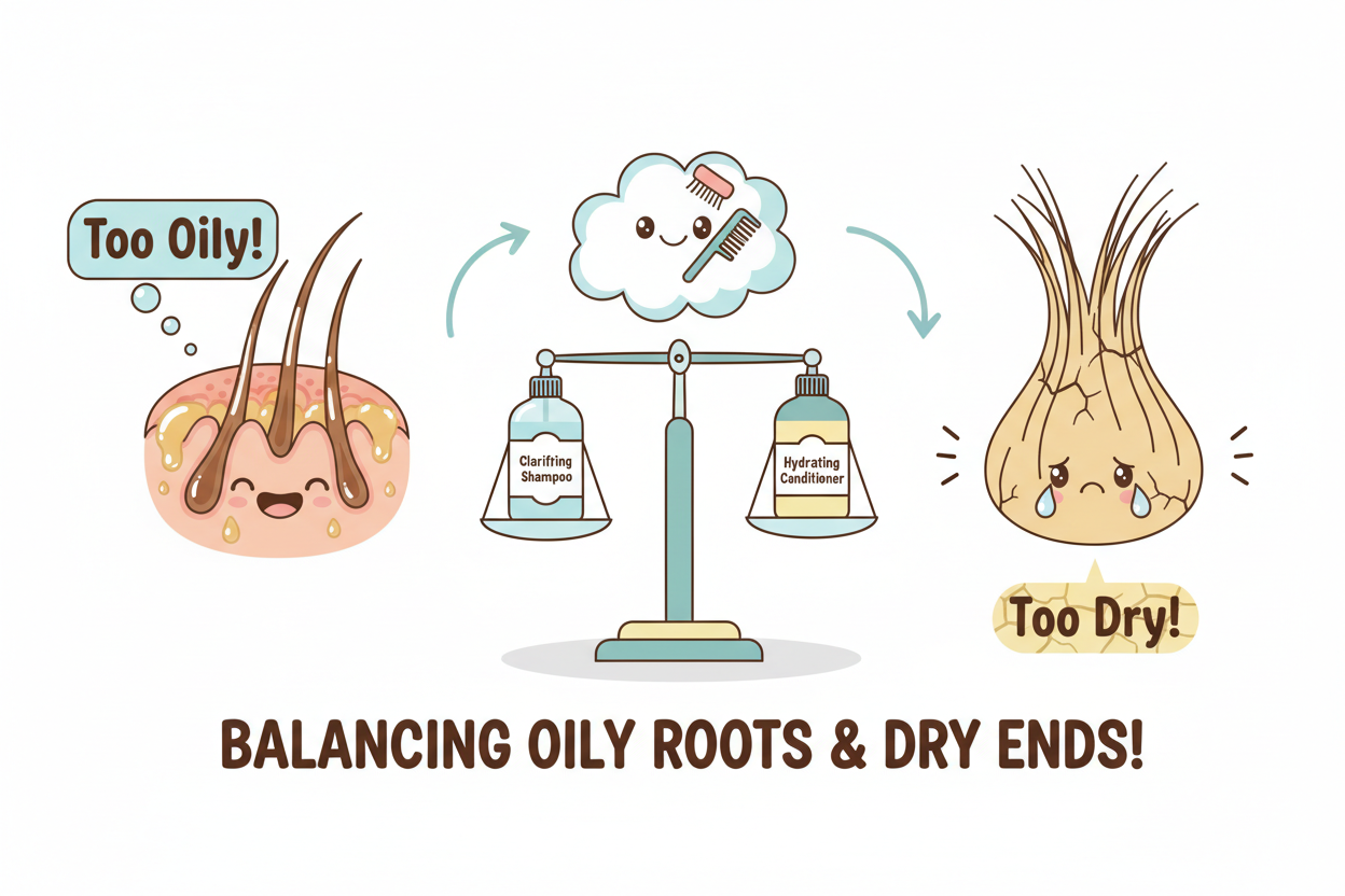 Balancing Oily Roots and Dry Ends