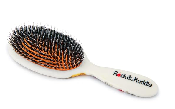Rock & Ruddle Natural Mixed Boar Bristle Hair Brush for Women and Kids (Small/Travel Size, 17.5cm) - Perfect for Wet or Dry Hair, Detangling Smoothing Blowdrying - Made in UK - Cute Cats