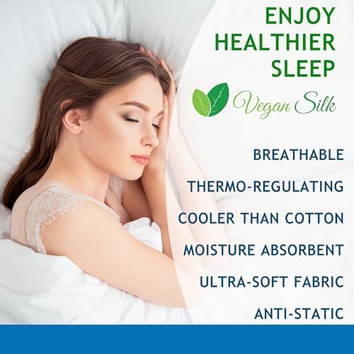 Pillow Cases - 100% Viscose Derived from Bamboo - Cooling Pillowcase - Standard Size, Cream, Set of 2 Zippered - for Hot Sleepers - Soft Pillow Covers - by Vegan Silk