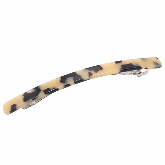 French Amie Long and Thin White Tokyo Large 4” Handmade Celluloid Automatic Hair Clip Barrette for Women and Girls (White Tokyo)