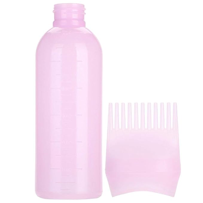ZJchao Root Comb Applicator Bottle, 160ml Hair Dye Bottle with Graduated Scale Professional Brush Applicator Comb Hairdressing Coloring Styling Tool Root Application Cup (Pink)