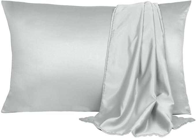 uxcell 2 Pack Silk Satin Pillowcase for Hair and Skin, Cool, Silky, Soft Breathable Pillow Cases Travel Size 14x20 Inch Sateen Pillowcase Light Gray with Envelope Closure