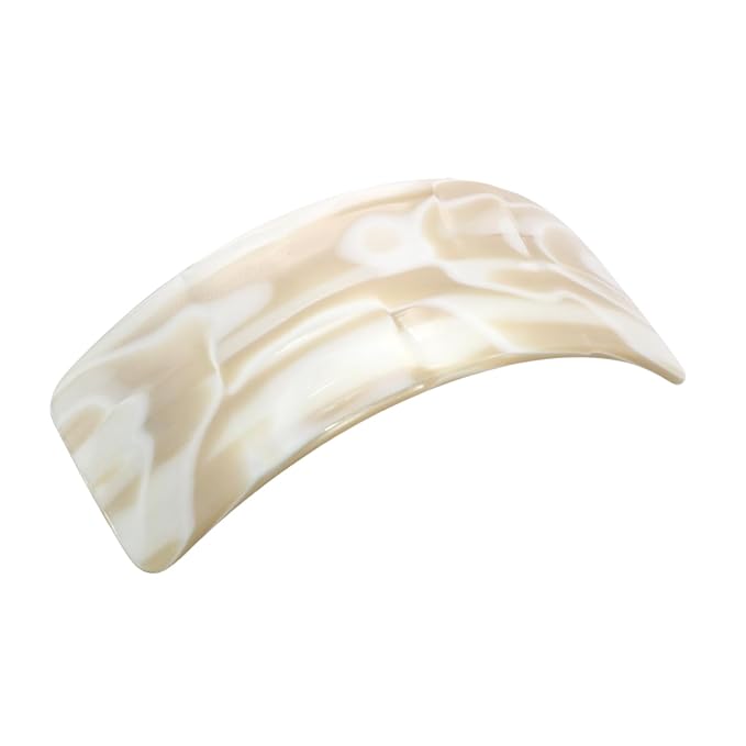 French Amie Broad Curved Oblong Ivory Cream Extra Wide Large Celluloid Acetate Automatic Volume Hair Clip Barrette with Golden Clasp for Women and Girls