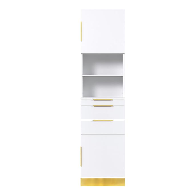 OmySalon Salon Station, Barber Station for Hair Stylist, Beauty Storage Cabinet with Stainless Steel Finish & Drawers & Dryer Holders, Modern Spa Equipment for Barbershop, White