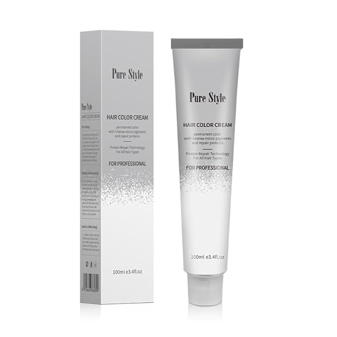 PureStyle 100ml Professional Permanent Hair Color Dye Cream Ammonia Free, Long Lasting Medium Grey Color, 100% Gray Coverage, Natural Shine, For All Hair Types Easy At Home Application