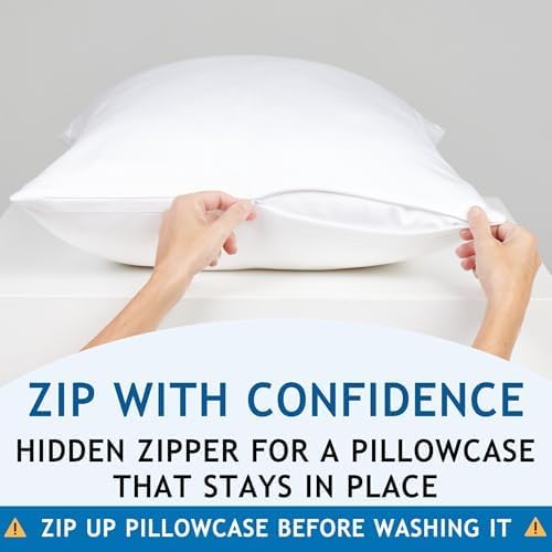 Pillow Cases - 100% Viscose Derived from Bamboo - Cooling Pillowcase - Standard Size, Gray, Set of 2 Zippered - for Hot Sleepers - Soft Pillow Covers - by Vegan Silk
