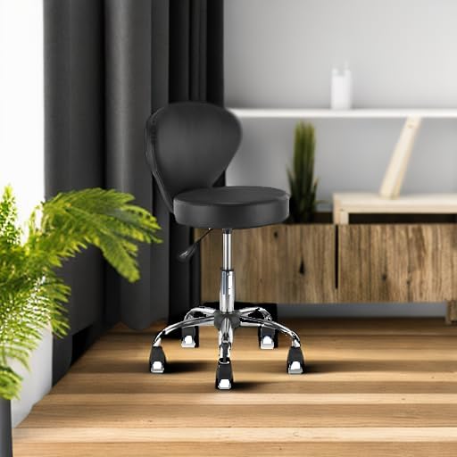 Leather Rolling Swivel Salon Stool Chair with Back Support Adjustable Hydraulic Seat Height 22 in for Office Massage Facial Spa Medical Drafting Tattoo Beauty Barber