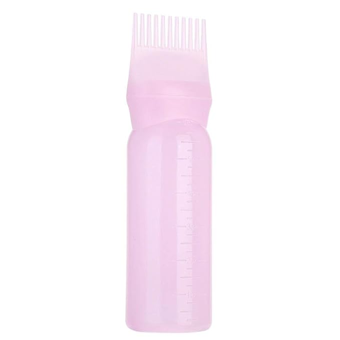 ZJchao Root Comb Applicator Bottle, 160ml Hair Dye Bottle with Graduated Scale Professional Brush Applicator Comb Hairdressing Coloring Styling Tool Root Application Cup (Pink)