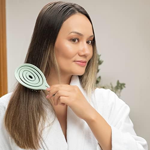 Ninabella Detangle Hair Brush for Women & Men - Does not Pull - Straightening Brushes for Straight & Curly Hair - Unique Spiral Detangling Hairbrush - Green