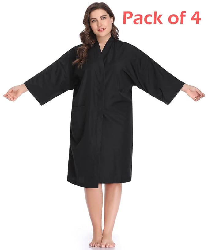 Salon Robes Smock for Clients, Pack of 4, Hair Salon Client Gown Cape, Black