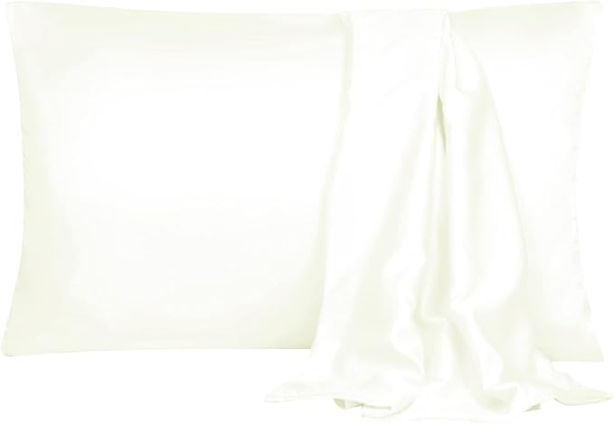uxcell 2 Pack Silk Satin Pillowcase for Hair and Skin, Cool, Silky, Soft Breathable Pillow Cases Queen Size 20x30 Inch Sateen Pillowcase Pearl White with Envelope Closure