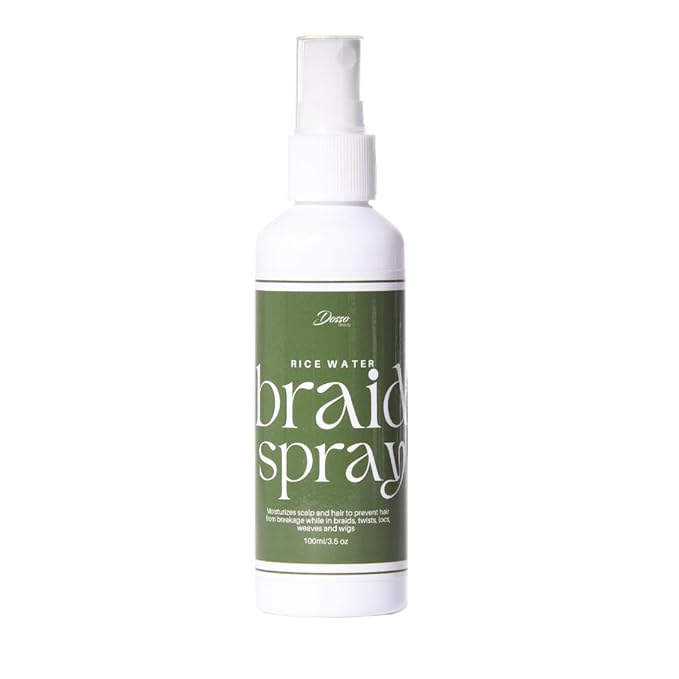 Dosso Beauty Rice Water Braid Spray, Spray Moisturizer for Box Braids, Twists & Locs, Prevent Breakage & Moisturizes Scalp, 100 ml, 3.5 oz