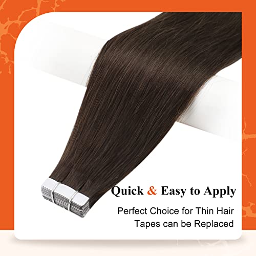 Full Shine Hair Extensions Real Human Hair Invisible Tape in Color Dark Brown 18Inch Straight Seamless Real Remy Skin Weft Tape in Extensions 20Pcs 50Grams Silky Hair Add Volume