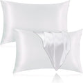 Silk Pillowcase for Hair and Skin, 2 Pack 100% Mulberry Silk Pillowcase 25 Momme, 600 Thread Count, Both Side Pure Silk Pillow Cover with Hidden Zipper (White, Queen 20''×30'')