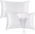 Silk Pillowcase for Hair and Skin, 2 Pack 100% Mulberry Silk Pillowcase 25 Momme, 600 Thread Count, Both Side Pure Silk Pillow Cover with Hidden Zipper (White, King 20''×36'')