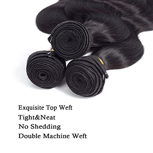 Natural Black Body Wave Human Hair Bundles Niegmeag Unprocessed Brazilian Virgin Remy Hair 3 Bundles 28 30 32 Inch Double Weft Soft and Silky Color 1B Body Wave Bundle Hair Weave