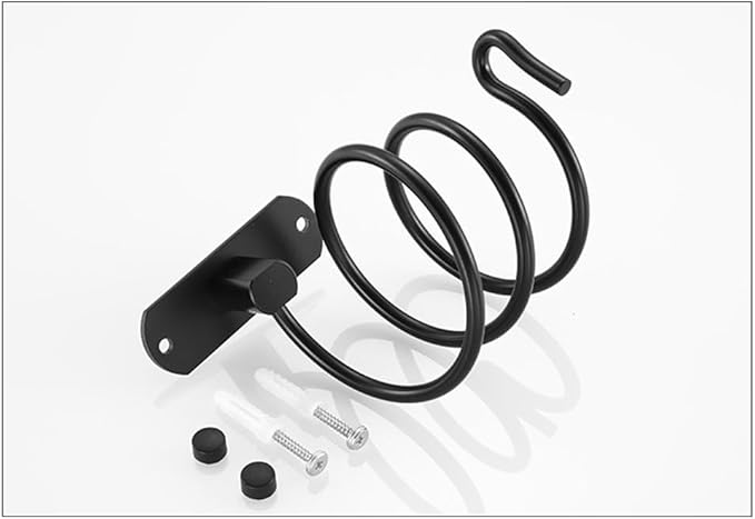 Hair Dryer Holder, Aluminum Wall Mounted Hair Dryer Rack Spiral Hair Care Tools Hanging Rack Organizer for Bathroom, Bedroom, Barbershop (Black)