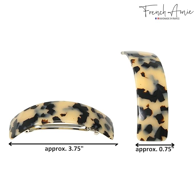 French Amie White Tokyo Handmade Curved Strong Grip Celluloid Automatic Volume Hair Clip Barrette (White Tokyo)