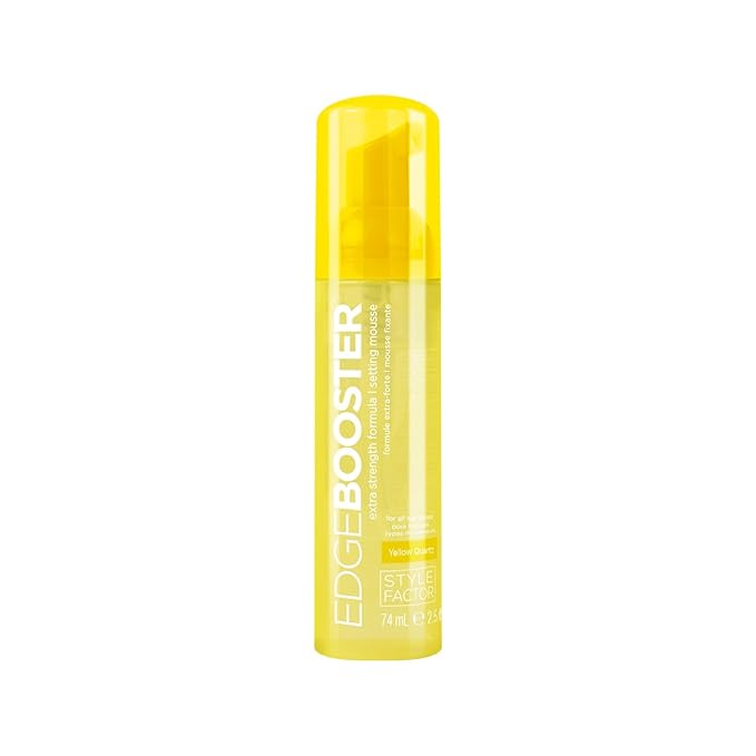 Style Factor EDGE BOOSTER Extra Strength Setting Mousse Travel Size – Frizz Control, Extra Volume, and Conditioning – 2.5oz Yellow Quartz Mousse for Curly Hair