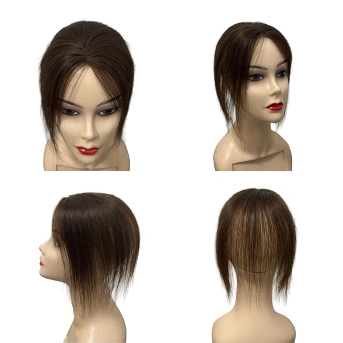 Anemone No Clips Human Hair Topper Piece Fringe Bangs for Women Wrap-Around Magic Paste with Invisible Lace for Natural Hair Loss Coverage (Dark Brown Lace Mid Bangs)