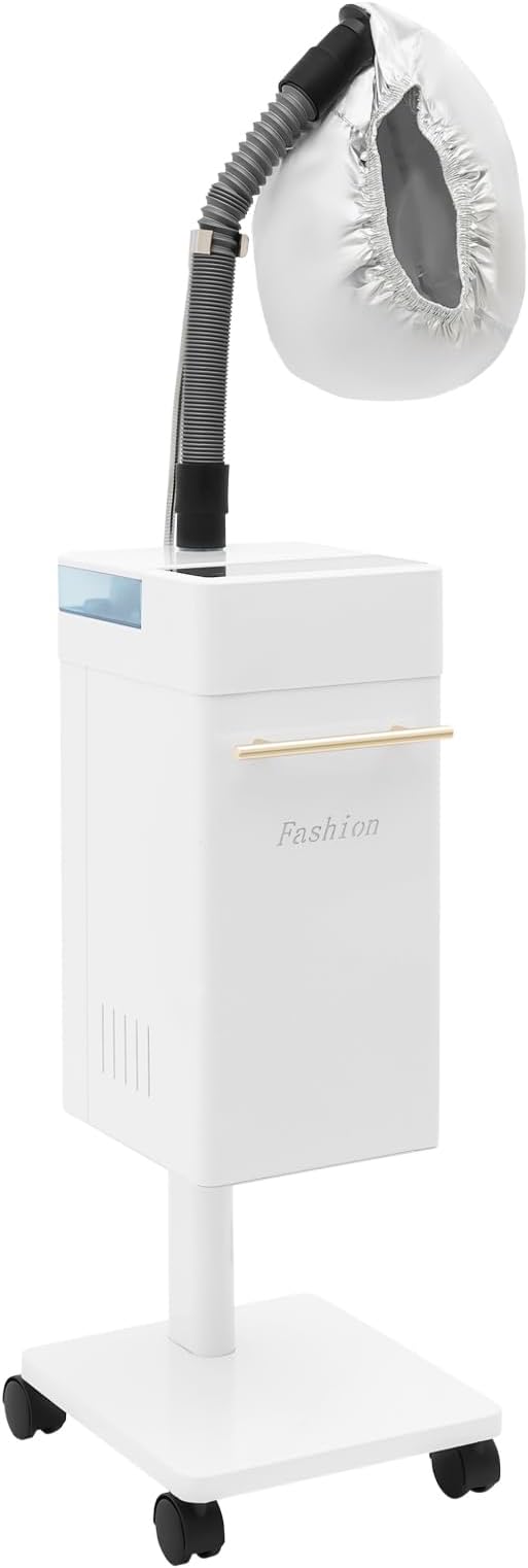 Nano Hair Steamer for Salon Freestanding Ozone Micro Mist Hair Steamer with Steam Cap and Hose Attachment Professional Hair Steaming Machine Color Processor Beauty Salon SPA Scalp Care Equipment