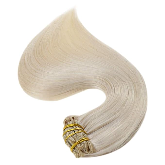 Full Shine Platinum Blonde Hair Extensions 20 Inch Blonde Clip in Hair Extensions for Dying for Dance 120 G 7 Pcs