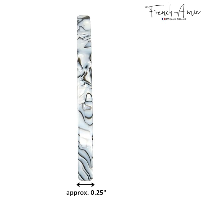 French Amie Long and Thin Large 4" Handmade Celluloid Hair Barrette Clip for Girls Automatic Strong Hold Hair Clips for Women No Slip Durable Paris Hair Accessories, Made in France (Gray Magma)