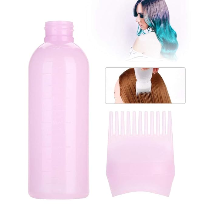 ZJchao Root Comb Applicator Bottle, 160ml Hair Dye Bottle with Graduated Scale Professional Brush Applicator Comb Hairdressing Coloring Styling Tool Root Application Cup (Pink)
