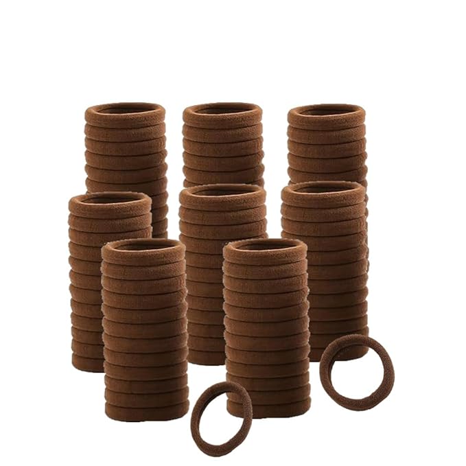Hair Ties Hair Elastics Bands Seamless Cotton No Damage Thick Curly Hair Long-Lasting Braids Ponytails Holders All Hair Types Pain-Free Hair Accessories Women Men Light Brown Colors 50 PCS