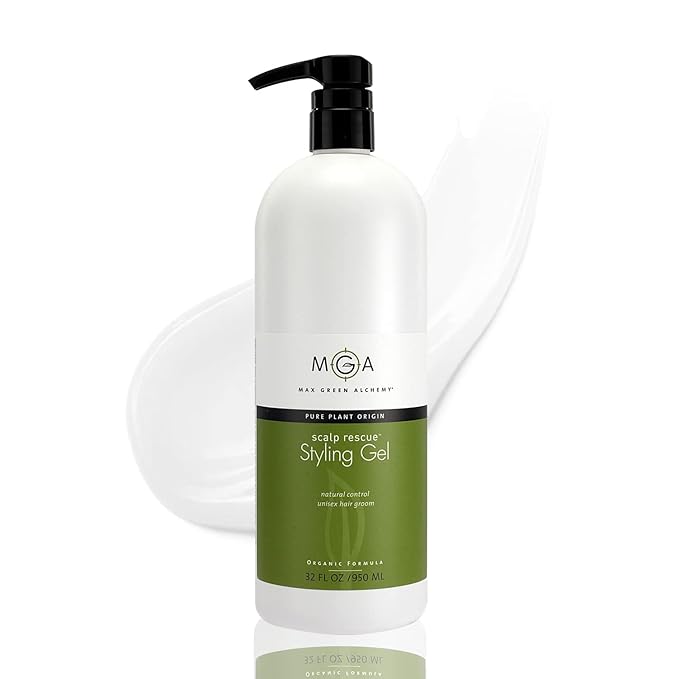 MGA Vegan Hair Styling Gel - Scalp Rescue Organic Formula for Flexible & Natural Hair Style | Curly Hair Products for Men & Women Provides Frizz Control | Alcohol Free & Color Safe Hair Gel | 32 Fl Oz