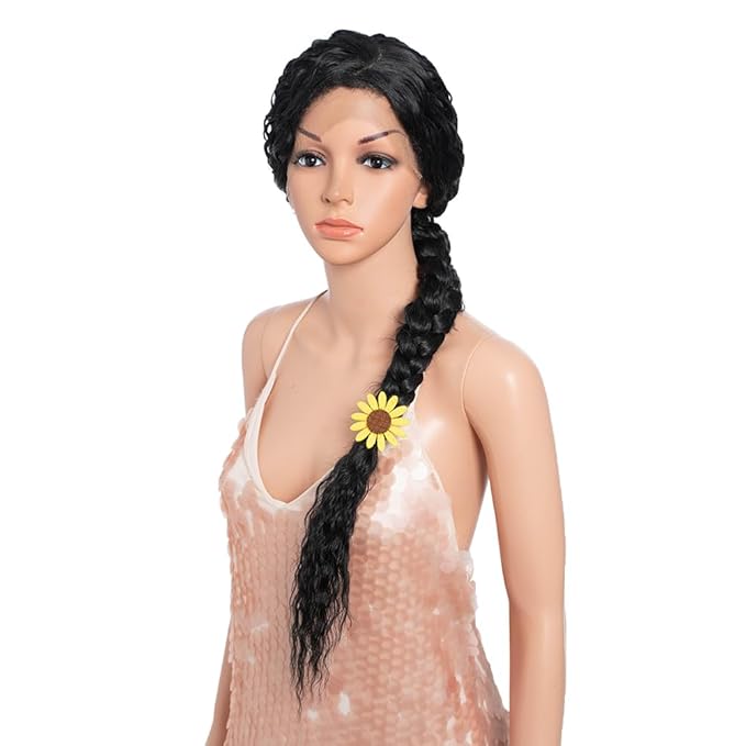 Style Icon 36”Super Long Curly Wig C-Shaped Side Part Lace Wig Afro Baby Hair Synthetic Black Wigs(36 inches, 1B)