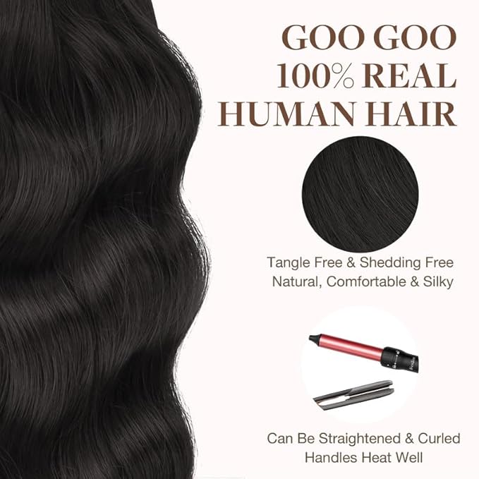 GOO GOO Tape in Hair Extensions Human Hair, 1B Natural black, 22inch 100g 40pcs, Skin Weft Seamless Invisible, Silky Straight with Thick Ends, Remy Human Hair