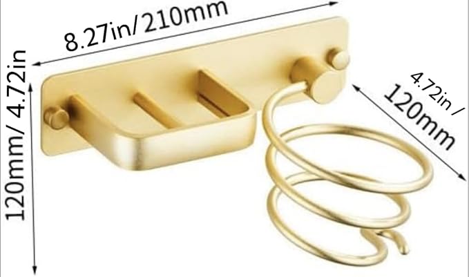 YUET Hair Dryer Holder Hairdryer Straightener Station Wall Mounted Spiral Shelf Bracket Stand Hanger Organizer Blow Storage with Cable Tidy Rack for Dressing Table Bathroom Professional Gold Brass
