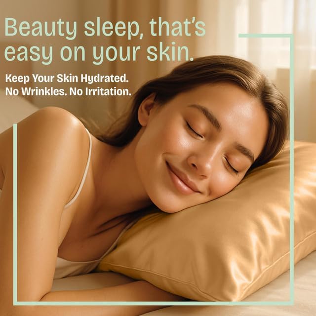 BLISSFORD Satin Pillowcase with Zipper, for Hair and Skin Care, Feels Soft and Cool Like a Silk Pillowcase, Gold Satin Pillow Cases 2 Pack, Slik Pillow Cover, Standard Size - Set of 2