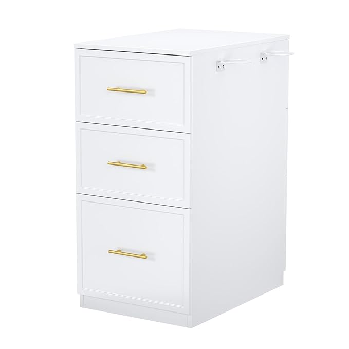 OmySalon Salon Stations for Hair Stylist, Double-Sided Barber Station with 6 Drawers & 2 Dryer Holders, Modern Hair Styling Cabinet for Beauty Salon Barbershop, White
