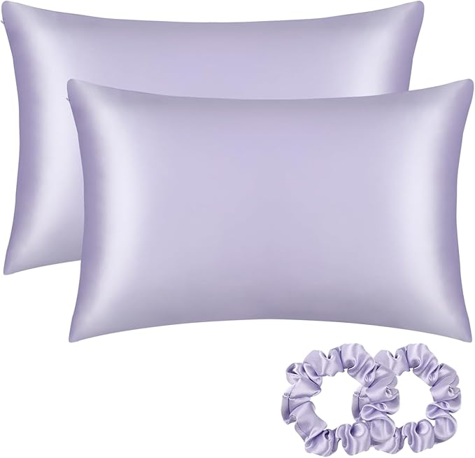 ALASKA BEAR Silk Pillowcase for Hair and Skin, Set of 2 Pure Genuine 22 Momme Mulberry Silk Pillow Cases Queen Size for Bliss Sleep Better Than Poly Satin, Zipper Closure(2pc, Lavender)