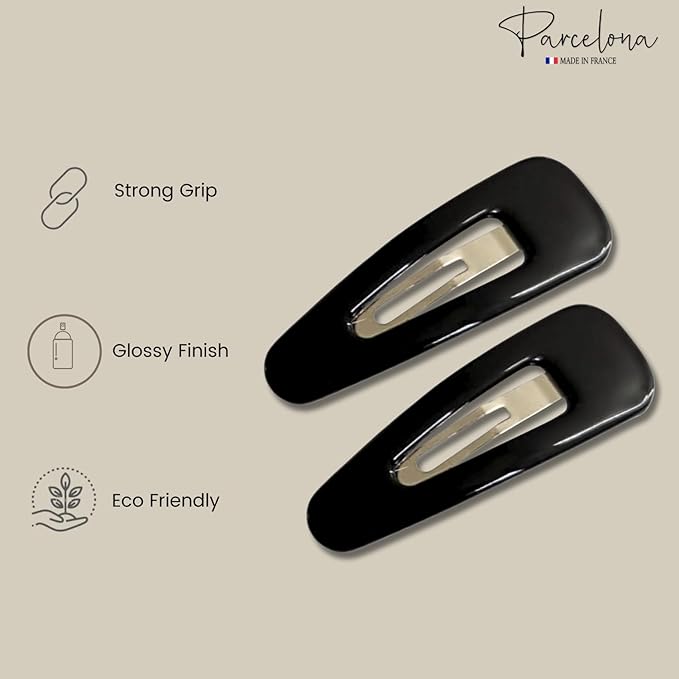 Parcelona French Mini Set of 4 Small Celluloid Acetate, Clic Clac, Snap Hair Clips, No Slip, Fashion Styling Women Hair Accessories, Girls Snap Hair Barrette, Made in France (Black)