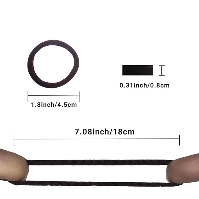 Hair Ties Hair Elastics Bands Seamless Cotton No Damage Thick Curly Hair Long-Lasting Braids Ponytails Holders All Hair Types Pain-Free Hair Accessories Women Men Dark Brown Colors 50 PCS