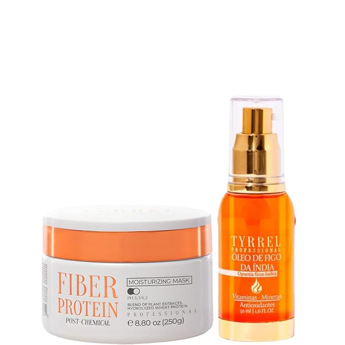 Kit Tyrrel Professional Fiber Protein Hair Mask and Fig Oil Set, 8.8 oz Moisturizing Mask with Plant Extracts, 1.69 fl oz Split End Repair Oil, Post-Chemical Treatment Care