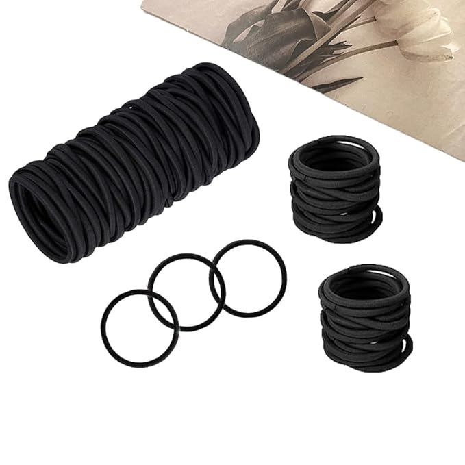 Black Hair Ties Hair Elastics Rubber Bands No Damage for Thick and Curly Hair Long-Lasting Braids Ponytails Holders All Hair Types Pain-Free Hair Accessories for Women or Men 50 PCS 4MM