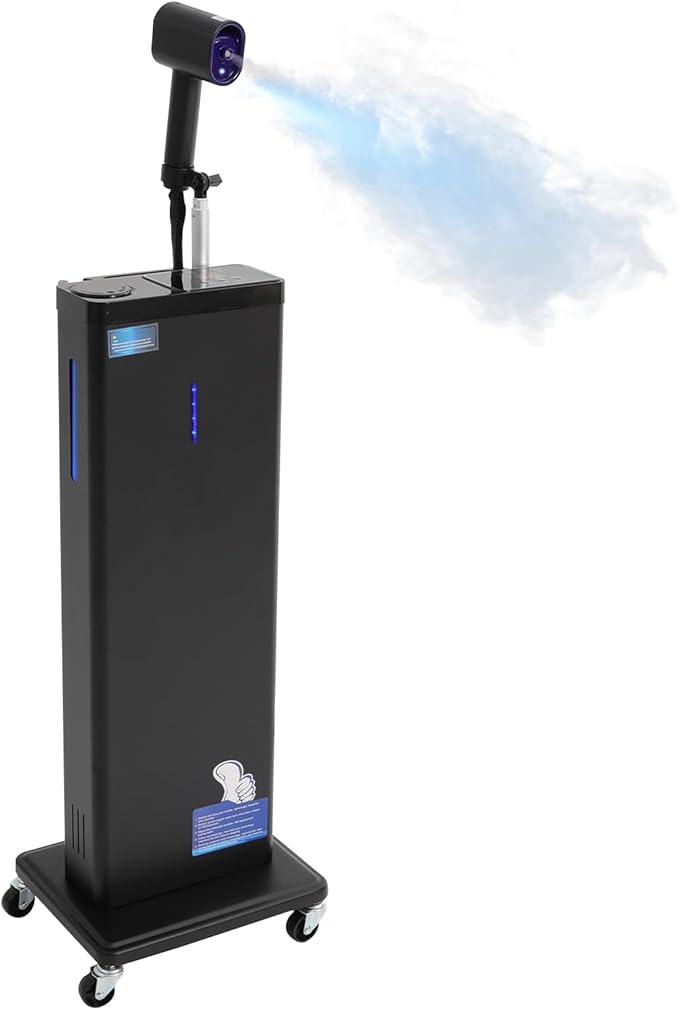 Nano Mist Hair Steamer with Negative Ion & Blue Light, 1300W Professional Standing Hair Steamer Machine for Deep Conditioning, 9 Steam Levels & 800ml Tank, Rolling Hair Care Steamer for Salon & Home