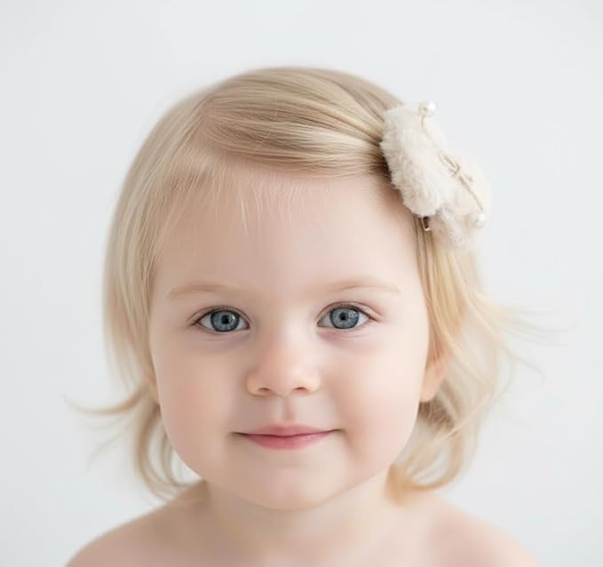 Hair Clips for Baby Girls-8 Pcs Beige Hair Accessories with Knitted Flower, Bow, Butterfly Designs-Soft Wool and Crochet Hairpins-Non-Slip Barrettes for Daily and Occasional Wear (Design 1-8pc Set)