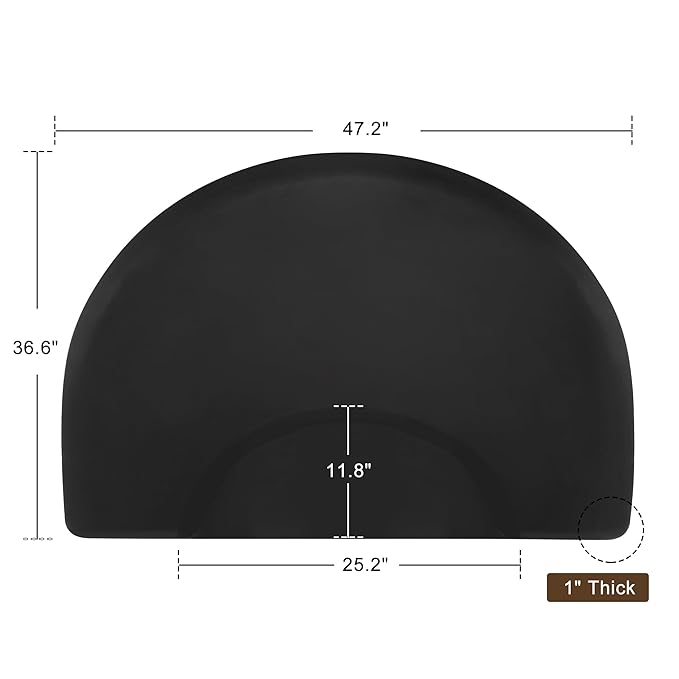 BarberPub Anti-Fatigue Salon Mat for Stylist Standing, Semi Circle Comfort Barber Floor Mat 0025 (Black, 3' x 4'x 1”)