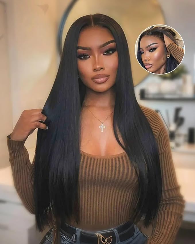 Lemoda 13x6 Full Lace Frontal Wig 180% Density Straight Lace Front Wigs Human Hair HD Transparent Lace Glueless Wig Pre Plucked 15A Brazilian Virgin Human Hair Wigs for Women 18 Inch