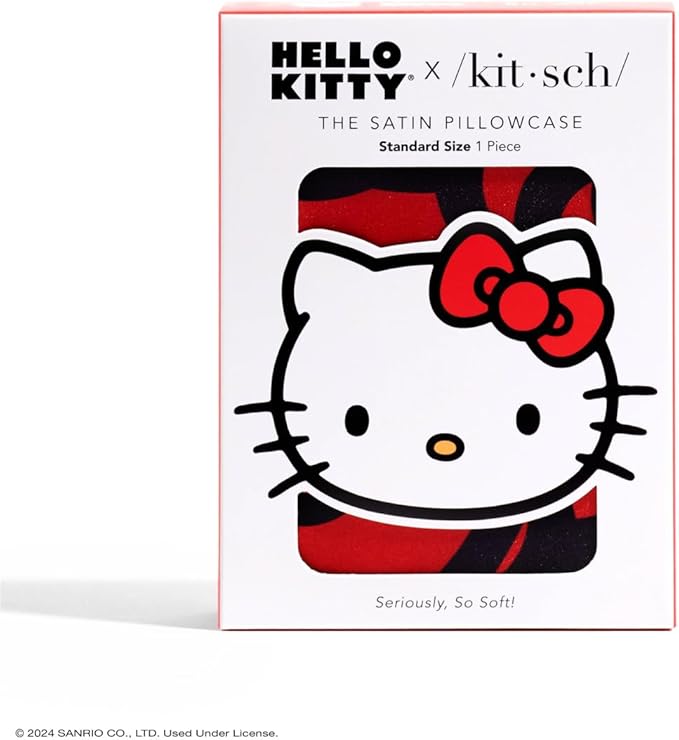 Kitsch x Hello Kitty Pillow Case – Sea of Bows Toddler Bed Time Satin Pillowcase with Zipper – Soft Cooling Pillow Cover for Hair & Skin – Better Than Silk Pillowcase – Queen/Standard 19x26
