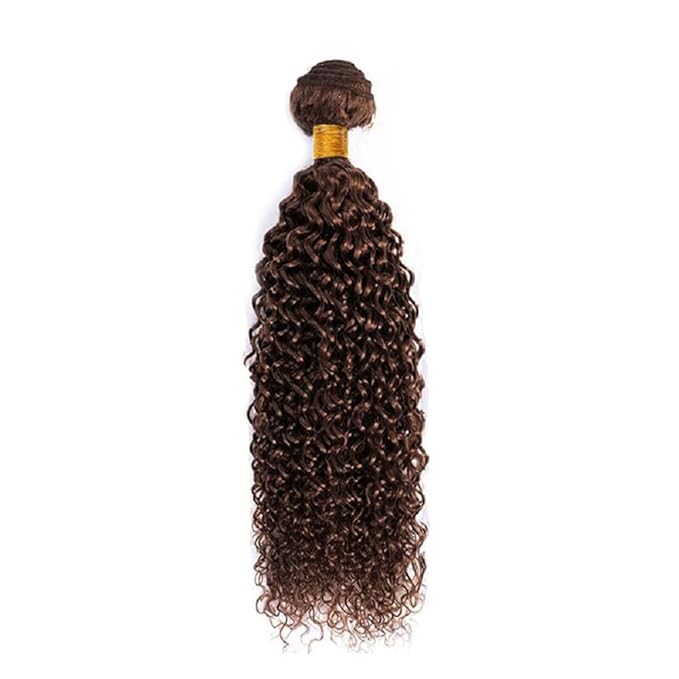 Chocolate Brown Human Hair Bundles Color 4 Kinky Curly Bundles Double Weft Niegmeag Grade 8A Brazilian Virgin Remy Hair Single Bundle 14 Inch