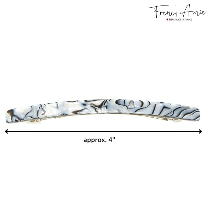 French Amie Long and Thin Large 4" Handmade Celluloid Hair Barrette Clip for Girls Automatic Strong Hold Hair Clips for Women No Slip Durable Paris Hair Accessories, Made in France (Gray Magma)