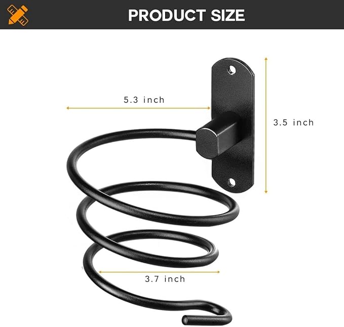 YWHWXB Hair Dryer Holder,Wall Mounted Spiral Hair Dryer Shelf,Bathroom Stainless Steel Hair Dryer Bracket,Self-Adhesive Hair Dryer Storage Rack (Black)