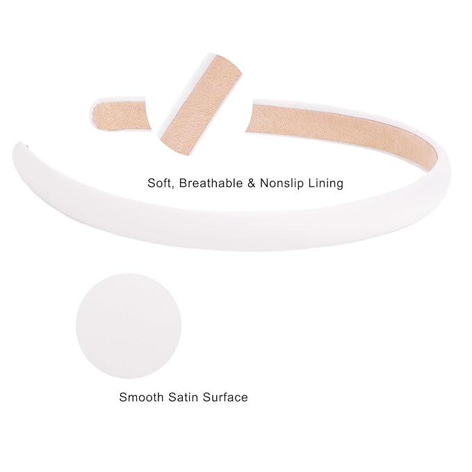 Wecoe White Satin Headbands, 10pcs Non Slip Fashion Hair Bands for Women' Hair - Holiday & DIY Accessories