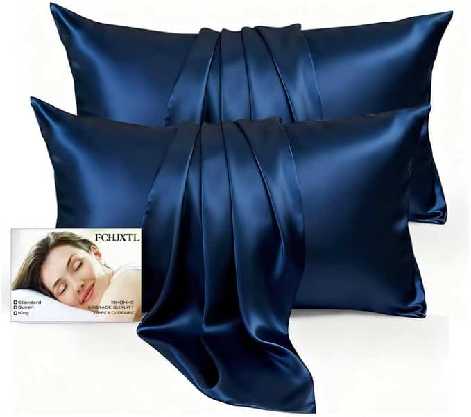 Set of 2 100% Silk Pillow Cases King - 6A Luxury Mulberry Silk Pillowcase for Hair and Skin - Anti-Wrinkle, Cooling & Smooth, Hidden Zipper - Pillowcases for Sleeping Women Girl, Boy, Blue